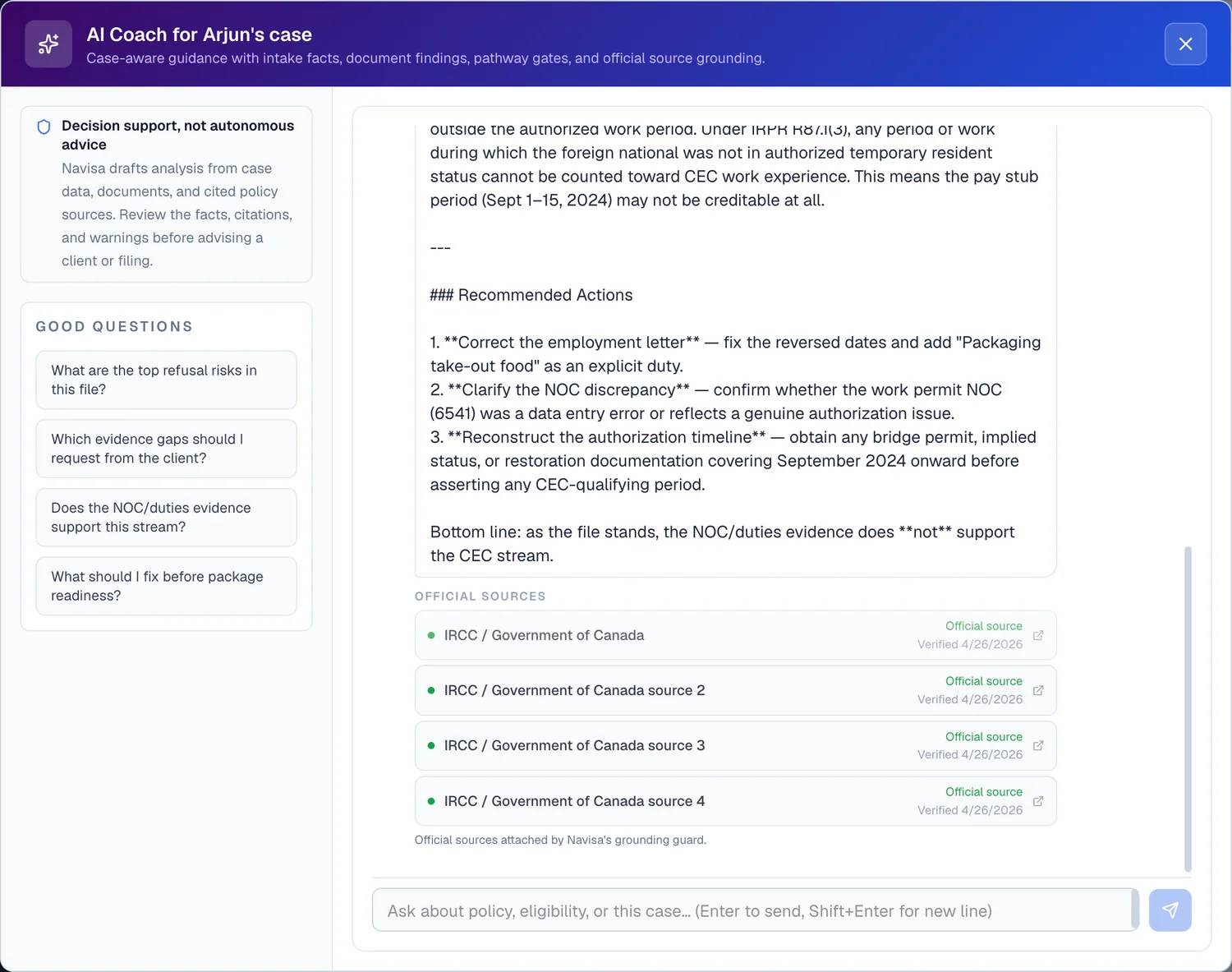 Case-specific AI copilot screenshot