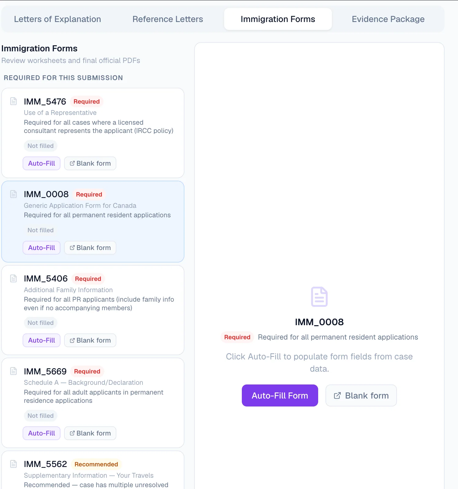 Navisa IRCC form auto-fill screenshot